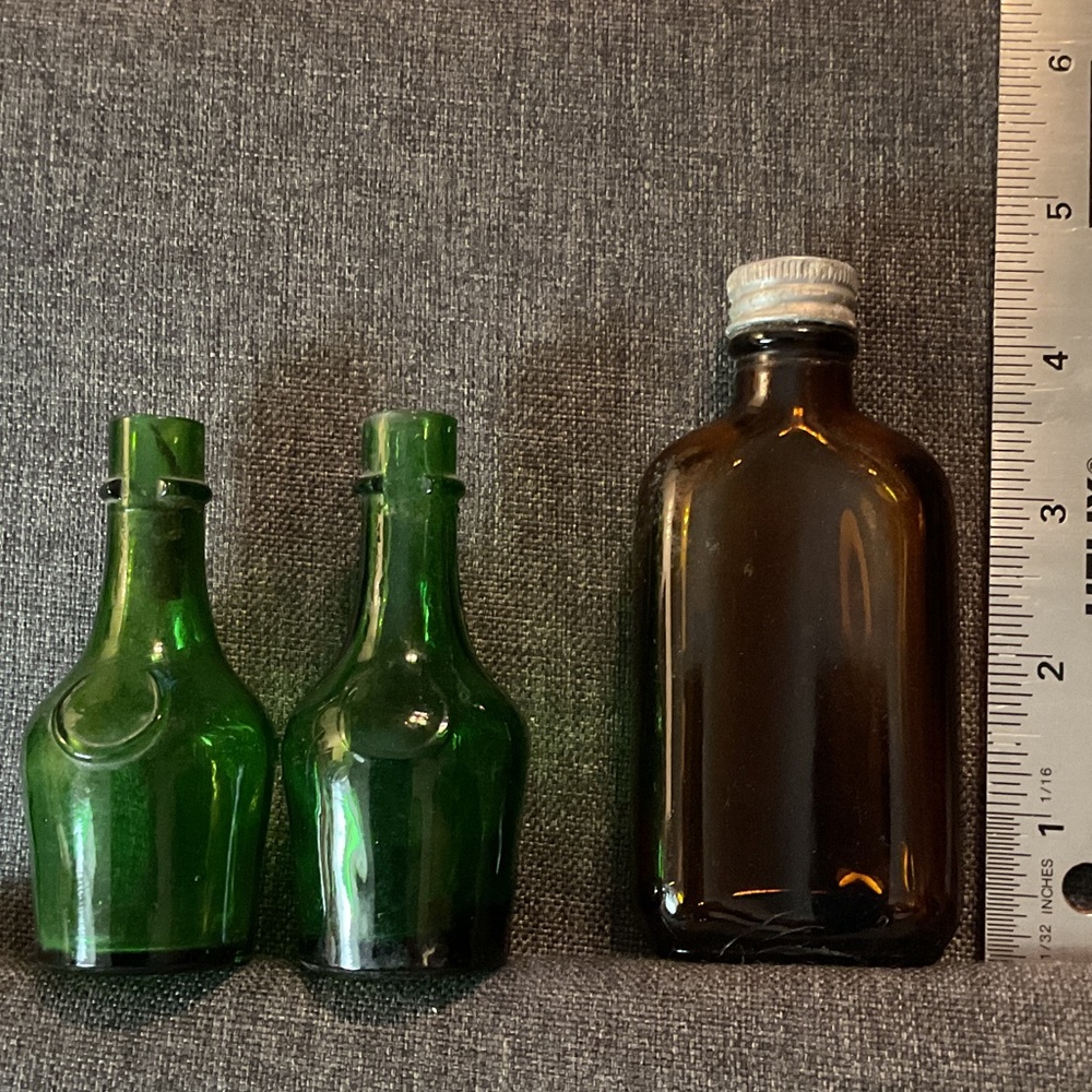 VINTAGE Green and Brown Glass Bottles